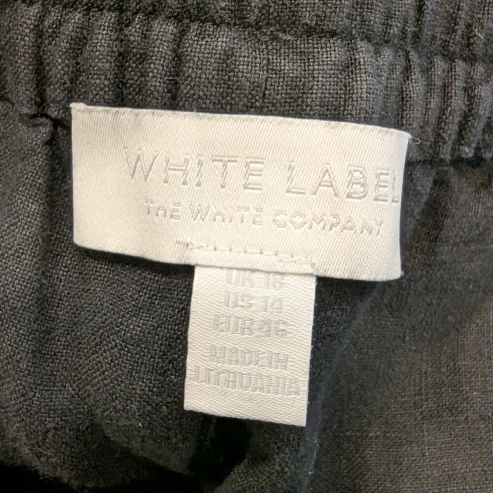 THE WHITE CO. 100% Linen Pants 14 Black Cotton Side Stripe Drawstring Pockets - Picture 3 of 6